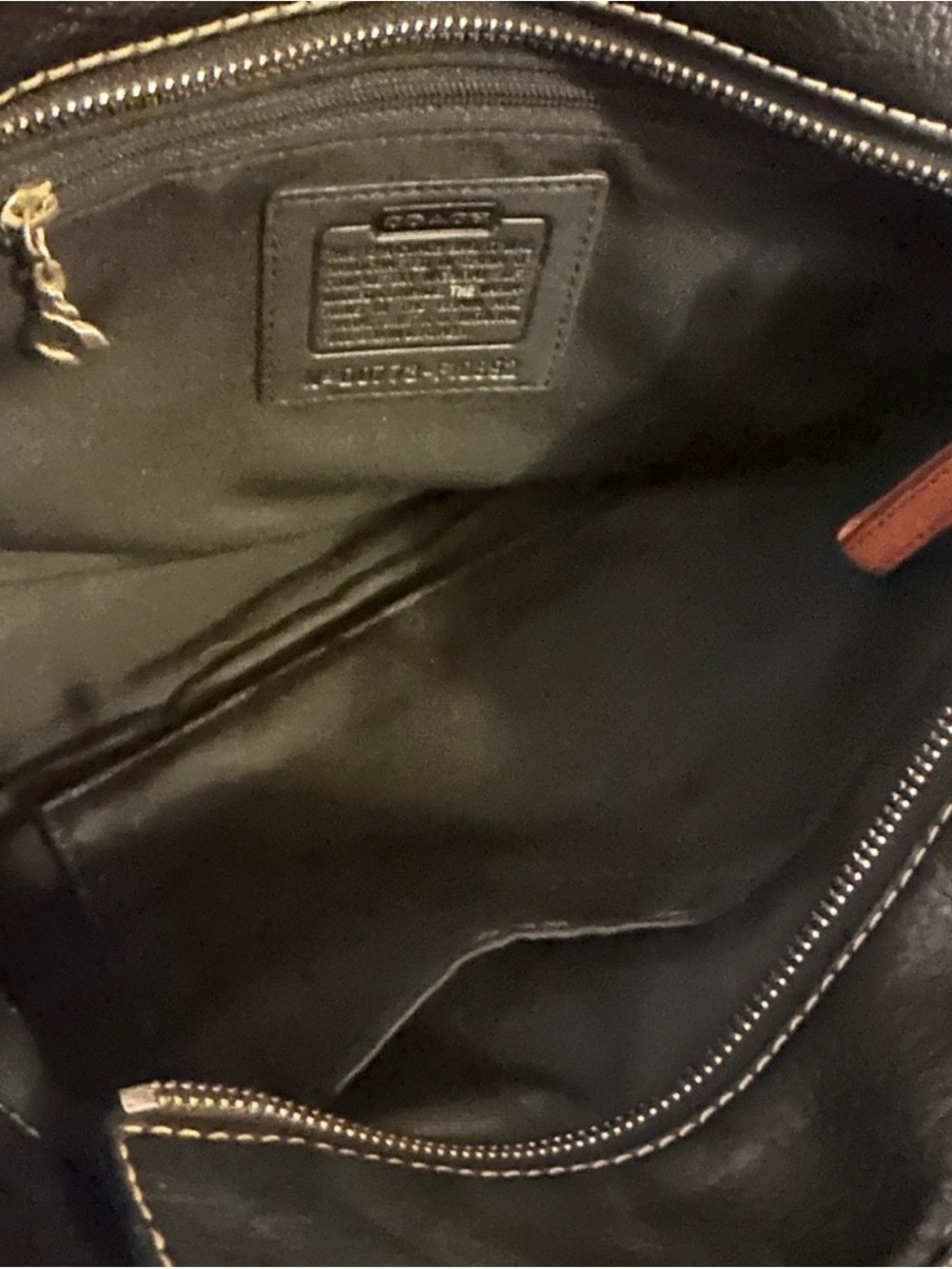 Coach Black Pebbled Leather Tote with Saddle Brown Handles - Picture 8 of 9